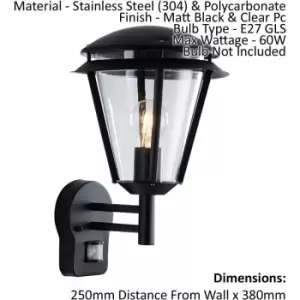 Image of Automatic Outdoor Wall Light IP44 - Matt Black & Clear PC - 60W E27 GLS