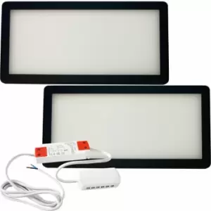 Image of 2x matt Black Ultra-Slim Rectangle Under Cabinet Kitchen Light & Driver Kit - Natural White Diffused led