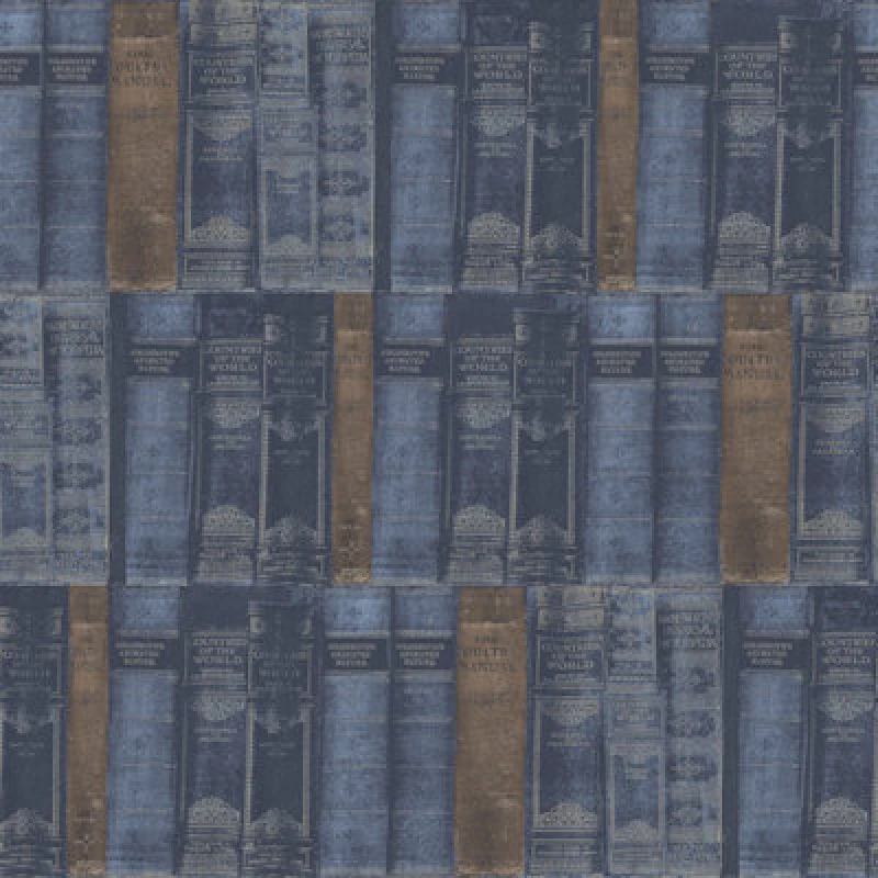 Image of Galerie Nostalgie Blue Library Books Smooth Wallpaper