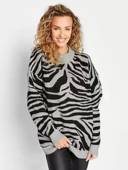 image of Long Tall Sally Zebra Print Jumper - Grey, Size 10-12, Women