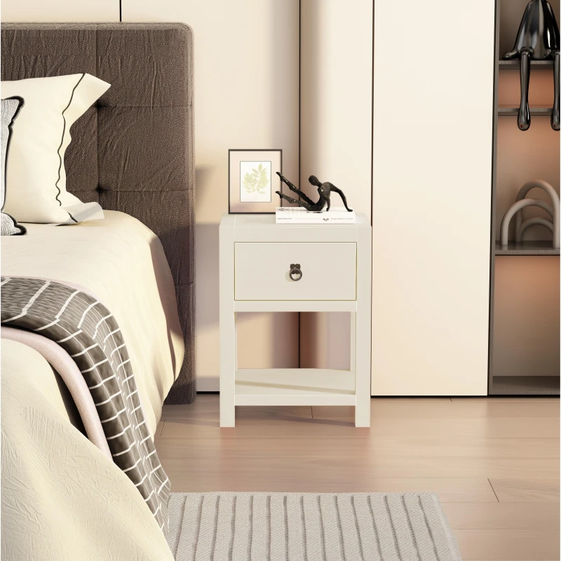 Image of Cabinet Bits Sino 1 Drawer Bedside Table in White White Unisex