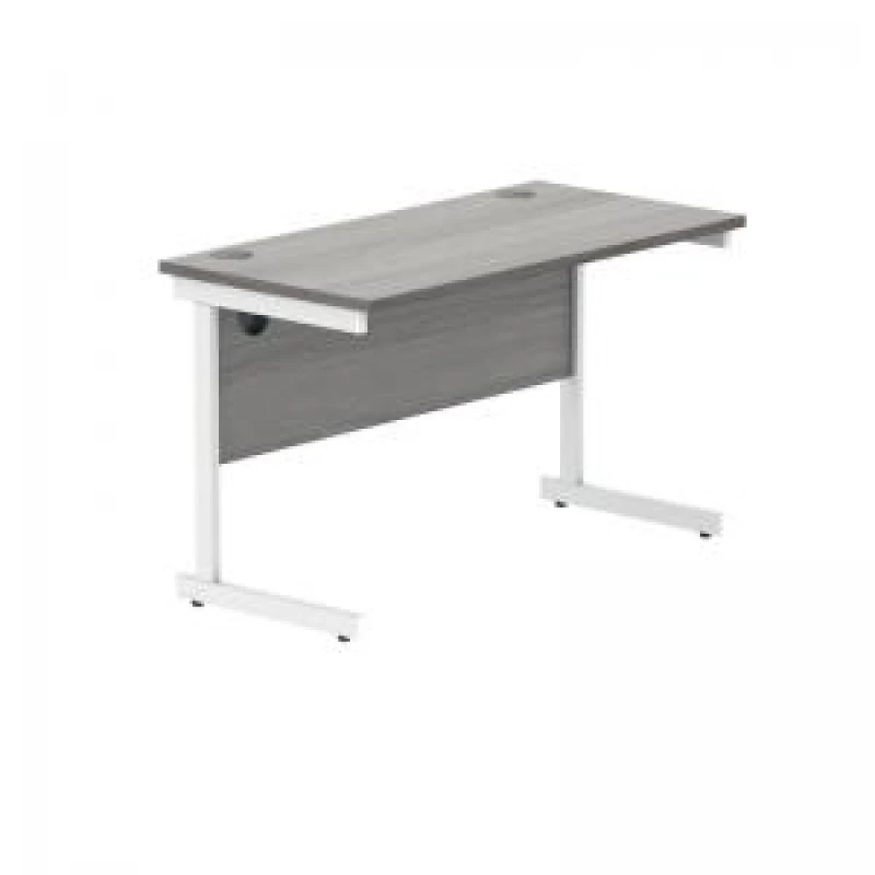 Image of Polaris Rectangular Single Upright Cantilever Desk 1200x600x730mm Alaskan Grey Oak/White KF882343