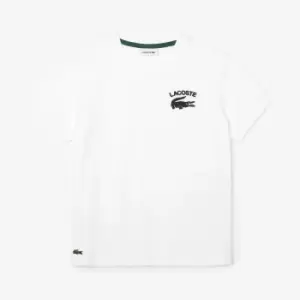 image of Boys' Lacoste Printed Cotton Jersey T-Shirt Size 10 yrs White