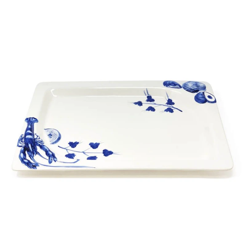 Image of Verano Spanish Ceramics Coastal Ceramics Hand Painted Kitchen Dining Table Decor Sea Shell Rectangular Platter (L) 37cm Multi unisex