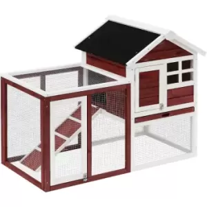 image of 122cm Wooden Rabbit Hutch Bunny Cage Pet House with Tray Ladder Run - Pawhut