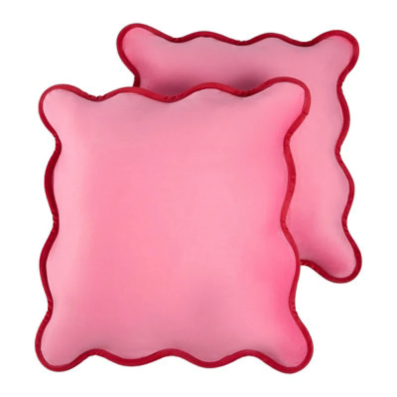Image of OHS OHS 2 Pack Matte Velvet Scallop Edge Cushion Covers Home Decor Set in Pink Size: 45cm x 45cm Pink 45cm x 45cm Unisex 5027434205950