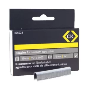 Image of CK Tools 495024 Telecom cable staples 4.5mm wide x 10mm deep Box O...