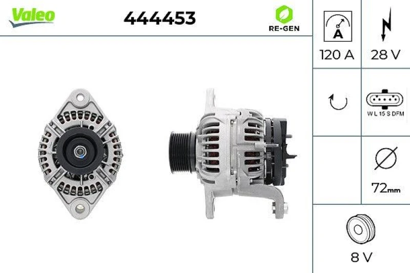 Image of VALEO 444453 Generator VALEO RE-GEN REMANUFACTURED Alternator Charging Current: 120A, Voltage: 28V Alternator (4)