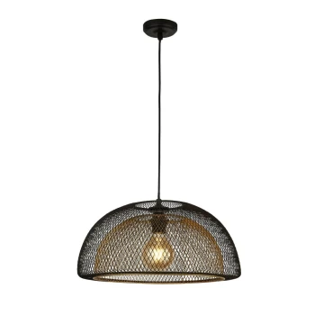 image of 1 Light Double Layered Mesh Pendant, Black Outer With Gold Inner