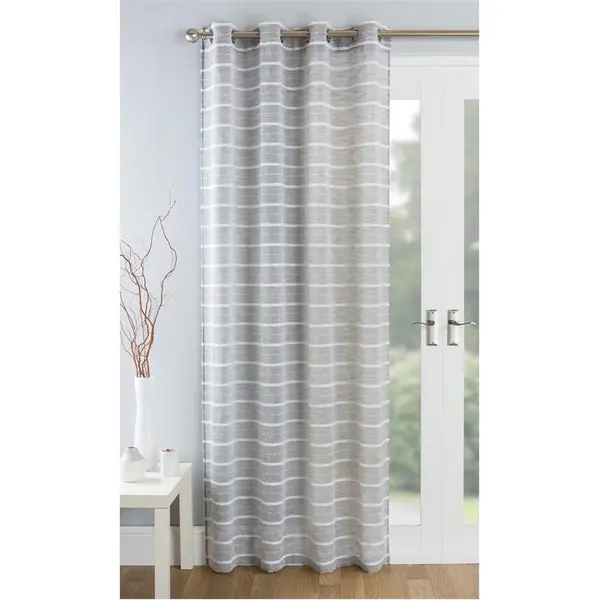 Image of Tyrone Textiles Antigua Stripe Chenille Linen Look Eyelet Panel - Grey 55x54in