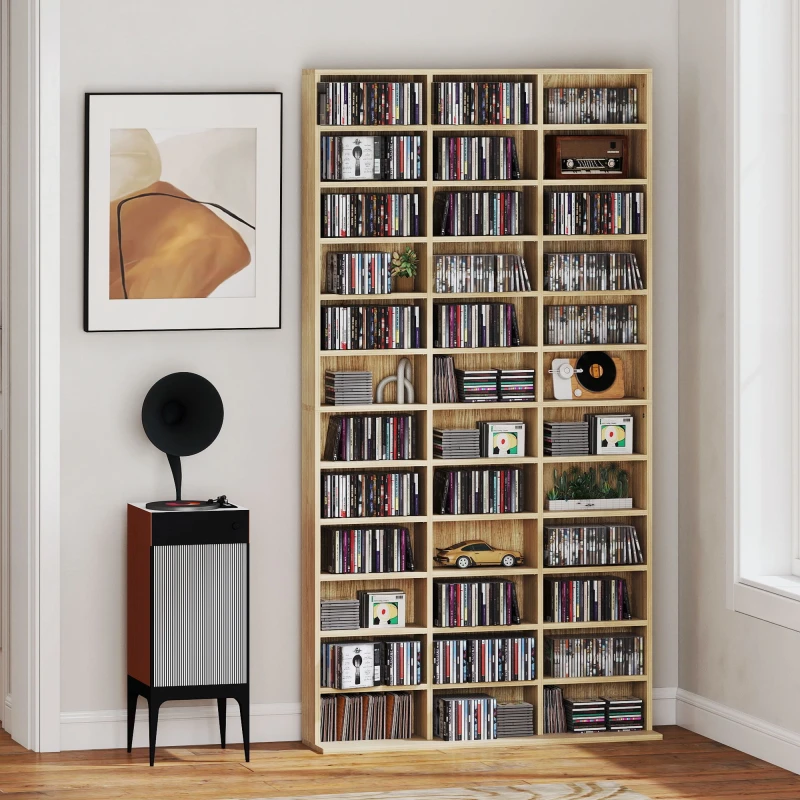 Image of HOMCOM HOMCOM 1116CD/528DVD Media Storage Wooden Shelves Bookcase Display Shelving Unit in Light Oak Light Oak One Size Unisex 5063603047723