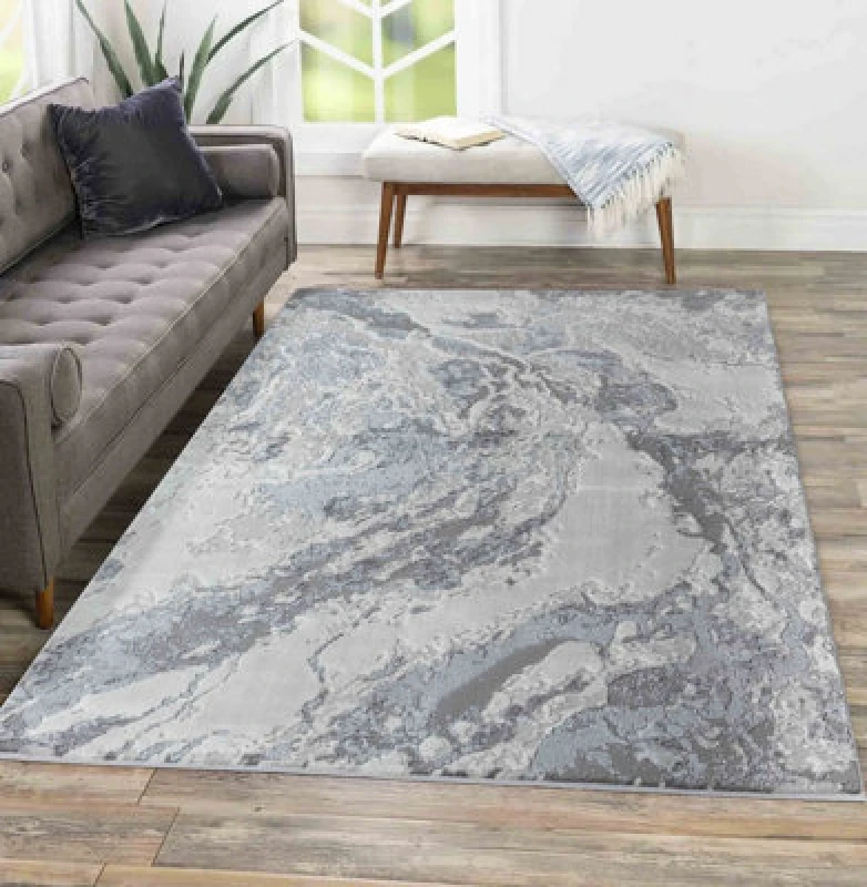 Image of Picasso Modern Waterflow Abstract Area Rugs Silver 200X290 Cm