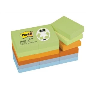 image of Post-it Sticky Notes Recycled Pastel Assorted 12 x 100 Sheets