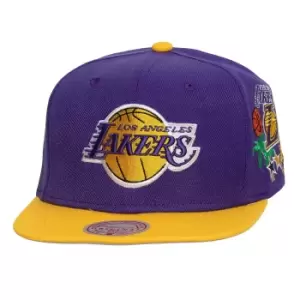 image of Mitchell And Ness Nba Hardwood Classics Los Angeles Lakers Patch Overload Snapback Cap, Black, Male, Headwear, HHSS4523-LALYYPPPPRYW