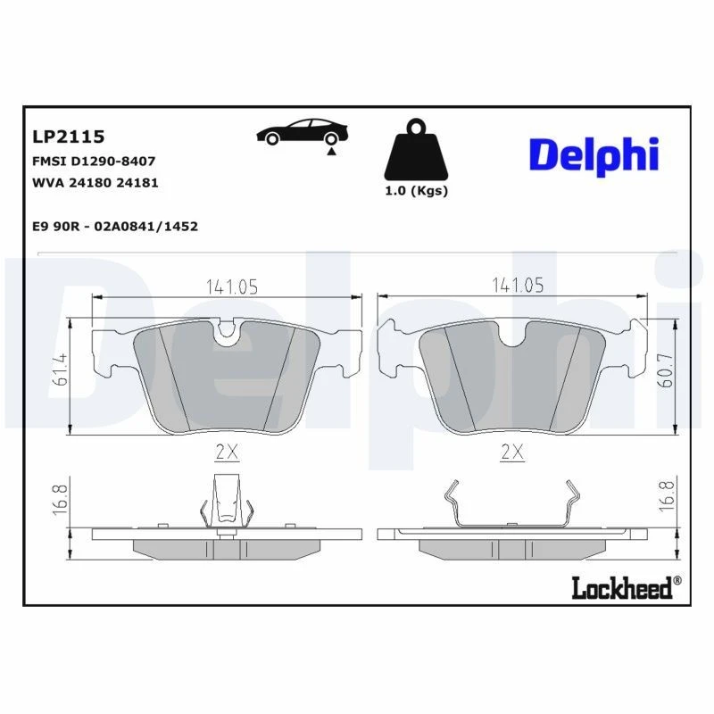 Image of DELPHI Brake pad set DELPHI LP2115