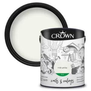 image of Crown Walls & Ceilings Silk Emulsion Milk White - 5L