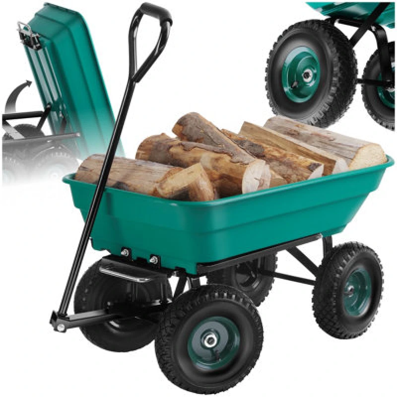 Image of Tectake Garden Trolley - Tip Function, Padded Handle, - Green