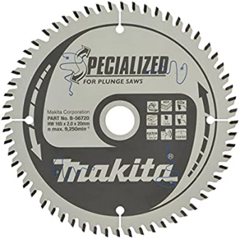 image of Makita SPECIALIZED Plunge Saw MDF Laminate Saw Blade 165mm 60T 20mm