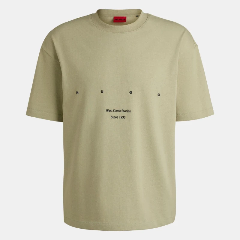 Image of Hugo Duwrite Cotton Jersey T-Shirt with LA Artwork Green male M