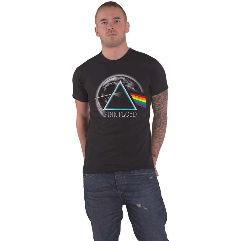 Image of Pink Floyd Mens Dark Side Of The Moon Distressed T-Shirt in Black Size: Large Black Male L