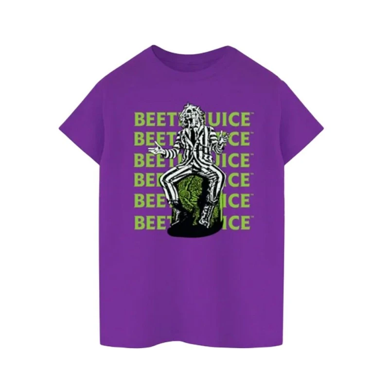 Image of Beetlejuice Beetlejuice Men Pose Cotton T-Shirt in Purple Size: Small Purple S Male 5063376716864