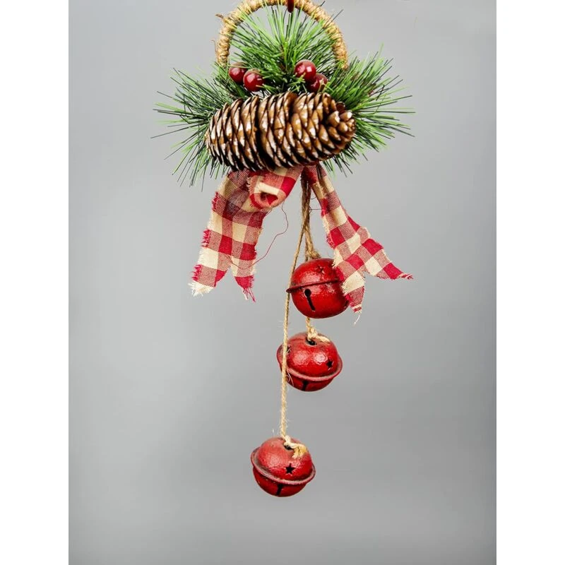 Image of Shatchi Christmas hanging decoration 46cm Red rusty bells Red