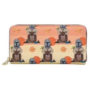 image of Loungefly Star Wars Mandalorian Bantha Ride AOP Zip Around Wallet