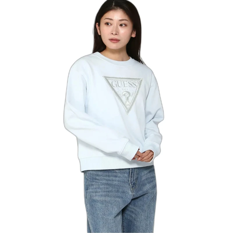 Image of Guess Womens triangle fleece sweatshirt Guess Bleu Female S