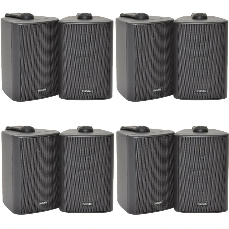 Image of Loops 8x 60W 2 Way Black Wall Mounted Stereo Speakers 3" 8Ohm Mini Background Music Black unisex