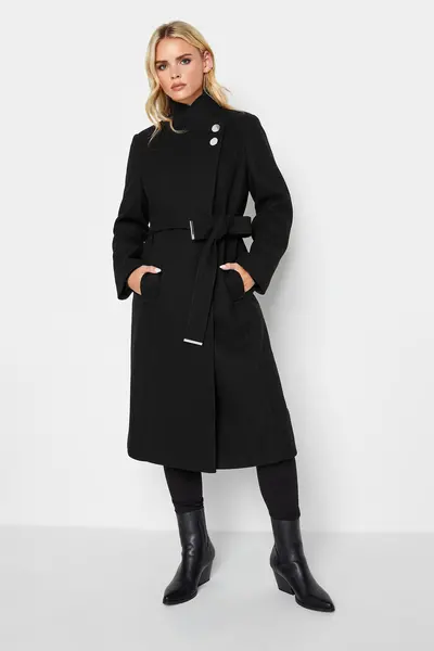 Image of PixieGirl Petite Wrap Belted Coat Black