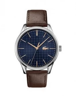 image of Lacoste Vienna Brown Leather Strap Blue Dial Mens Watch