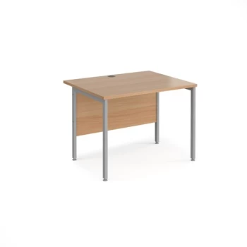 Image of Office Desk 1000mm Rectangular Desk With H-Frame Leg Beech Tops With Silver Frames 800mm Depth Maestro 25
