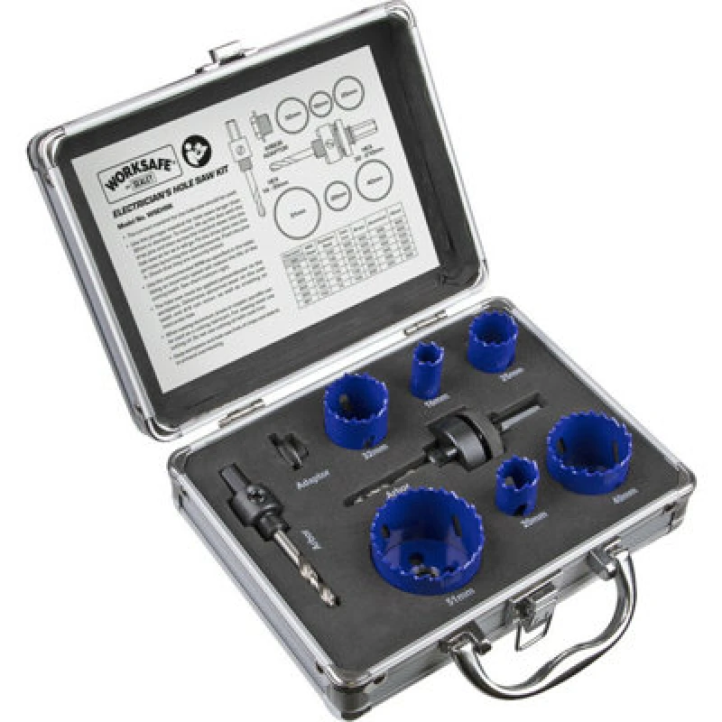 Image of Loops 9 Piece Electricians Hole Saw Kit - 6 x Bi-Metal Blades - Quick Release Arbor Multi