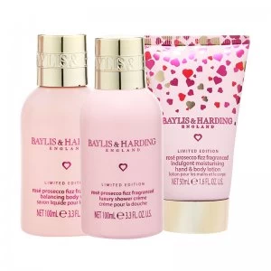 image of Baylis Harding Rose Prosecco Fizz Gift Set 100ml 3 Piece