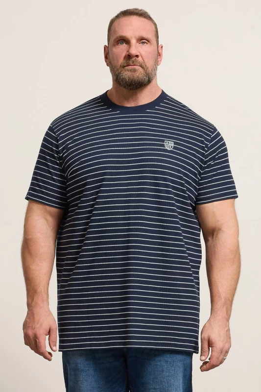 Image of BadRhino BadRhino Men Extra Long Stripe Pique T-Shirt in Dark Navy Size: X-Large Dark Navy X-Large Male 5063853053024