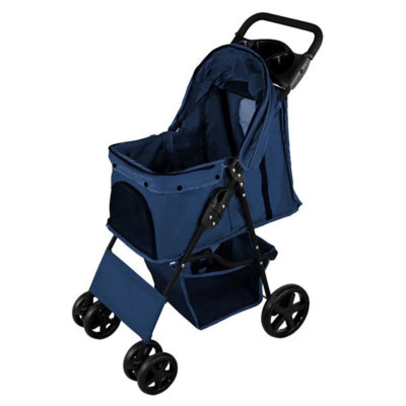 Image of Monstershop Pet Stroller with Rain Cover in Navy Blue Blue