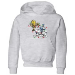 Image of Star Wars Tangled Fairy Lights Droids Kids Christmas Hoodie - Grey - 9-10 Years