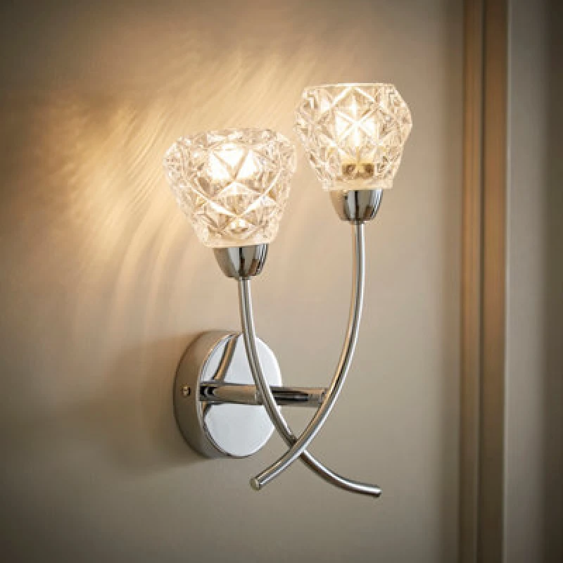 Image of Valuelights Astley Chrome 2 Way Wall Light With Swirl Effect Shades