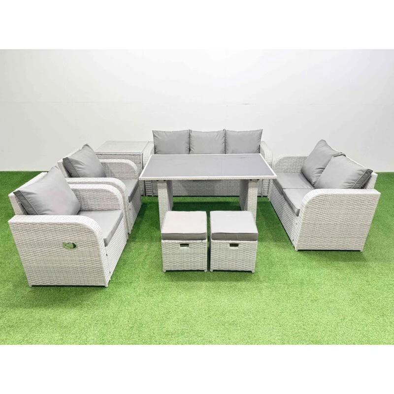 Image of Fimous 9 Seater Garden Furniture Set 2 Small Stools Side Table Light Grey Light Grey Unisex