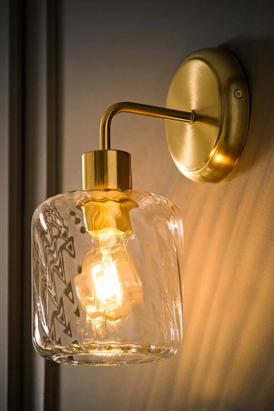 Image of ValueLights Emery Swirl Glass Shade Wall Light with Bulb in Gold Gold Unisex