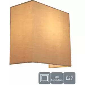 Image of HARPER LIVING 1xE27/ES Wall Wash Light with Switch, Square Taupe Fabric Shade, Suitable for LED Upgrade - Taupe