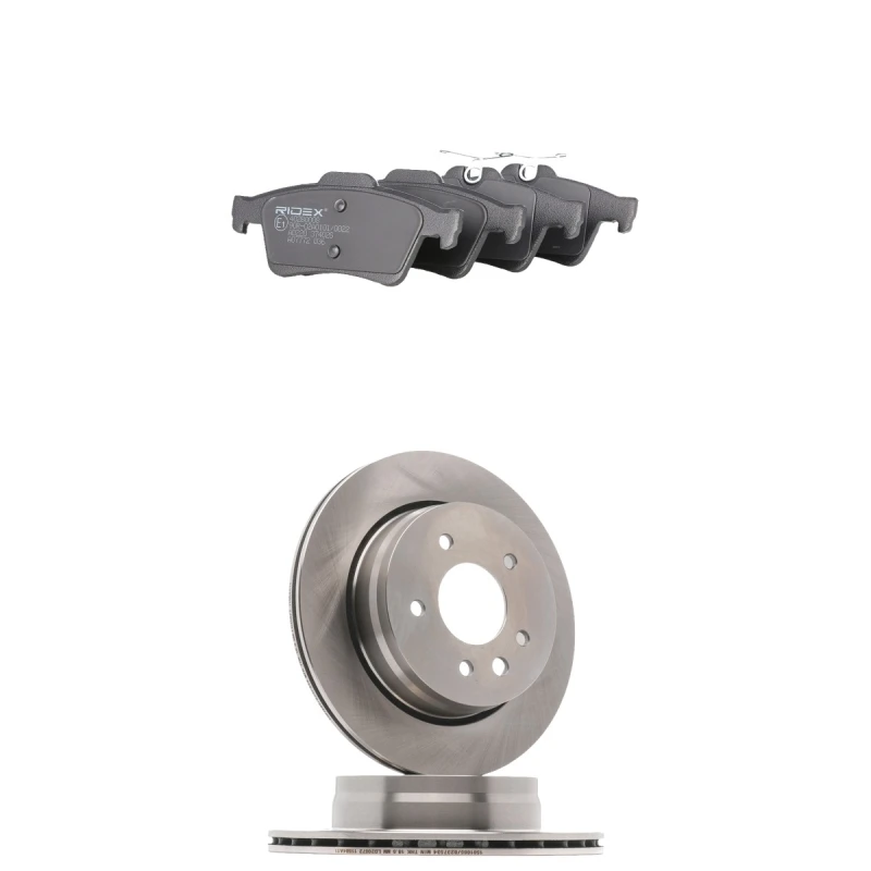 Image of RIDEX 3405B2295 Brake disc and pads set Rear Axle, Brake Disc Type: Externally Vented, excl. wear warning contact Brake Set,disc brakes (3405)
