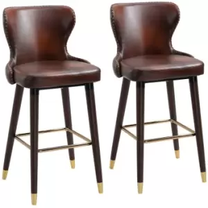 image of HOMCOM Luxury Bar Stools Set Of 2 With Back Pu Leather Upholstery - Brown