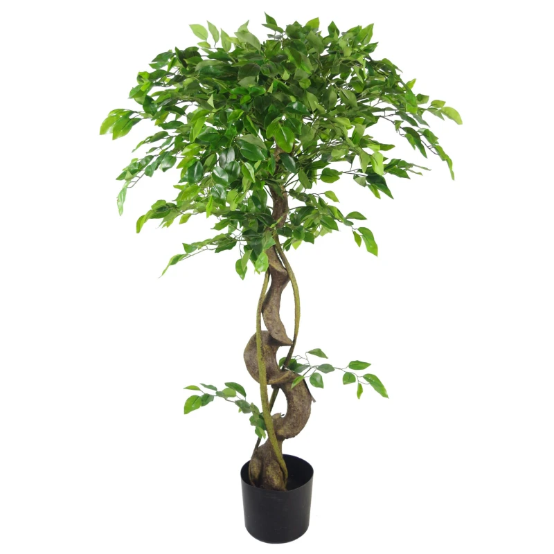 Image of Leaf 120cm Twisted Trunk Artificial Ruscus Fruticosa Style Ficus Tree Green