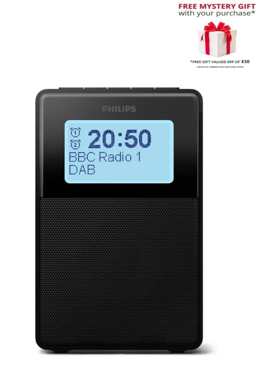 Image of Philips TAR5100 DAB+ FM Clock Radio Bluetooth Speaker in Black Unisex