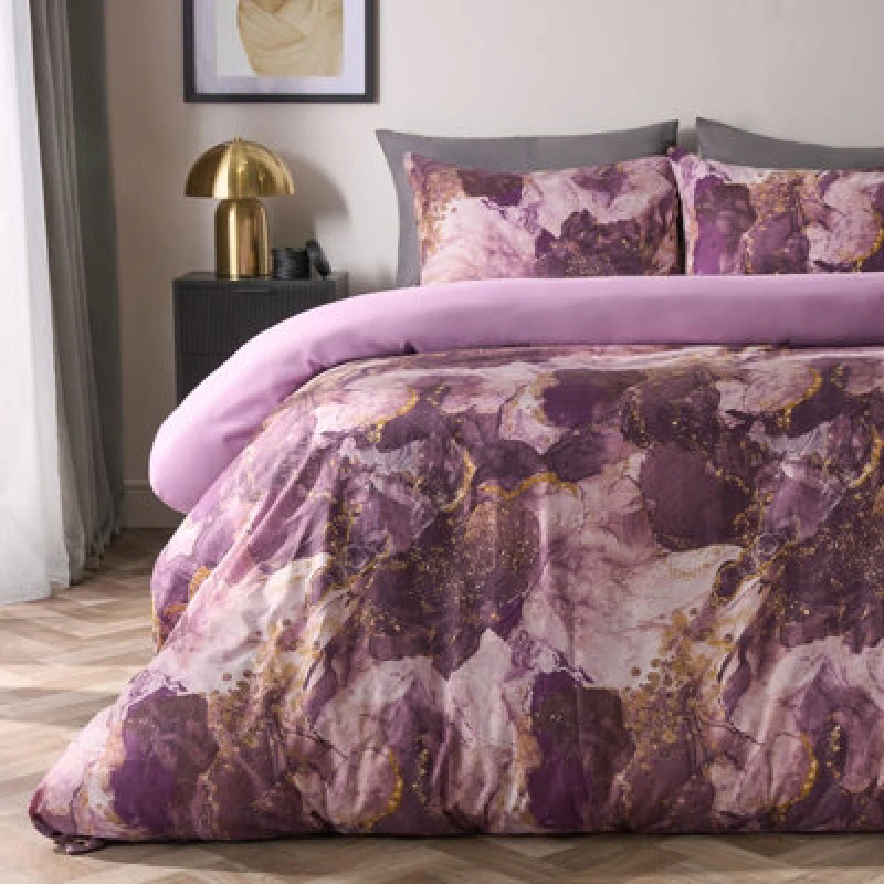 Image of OHS OHS Marble Duvet Cover Set Quilt Bedding Reversible in Purple Size: Double Purple Double Unisex 5027434199860