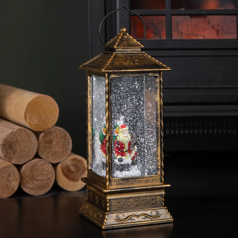 Image of 27cm Premier Christmas Water Spinners Antique Effect Lantern with Santa Scene Dual Powered