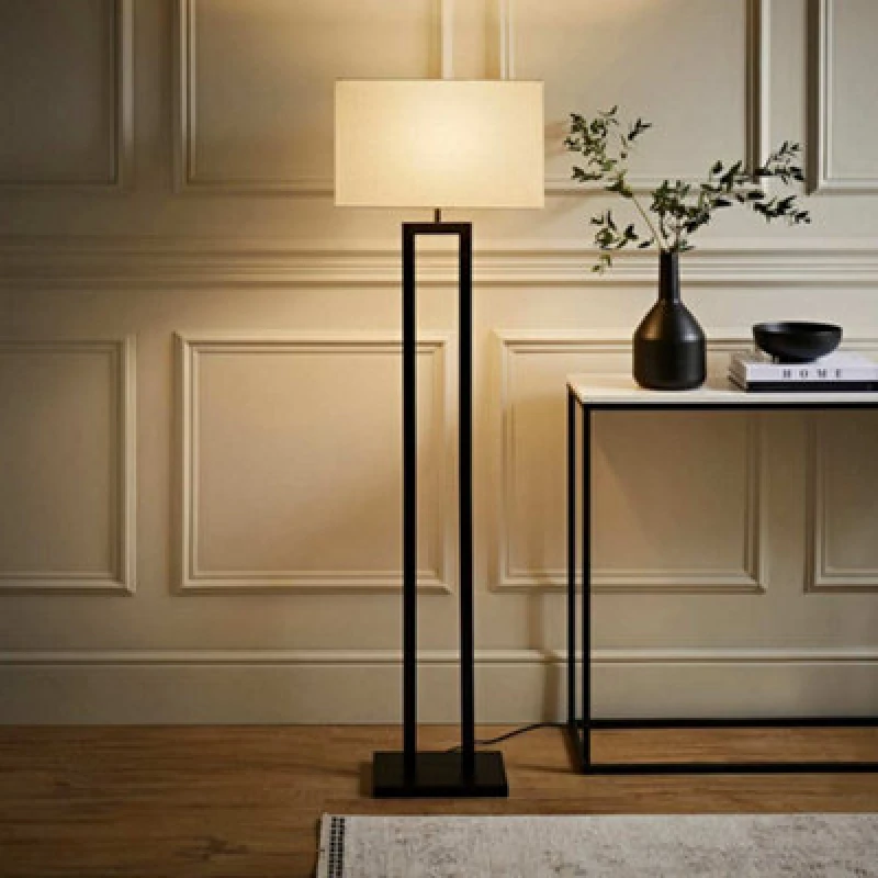 Image of ValueLights ValueLights Gloria Double Stem Metal Floor Lamp with Rectangular Lamp Shade in Black One Size Unisex 5016529271987