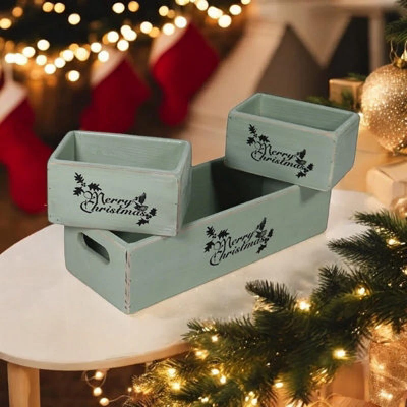 Image of Minster Wooden Boxes (Set Of 3) - Rustic Green