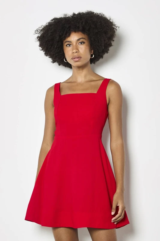 Image of Apricot Womens Crepe Fit & Flare Mini Dress in Red Size: 8 Red Female 8